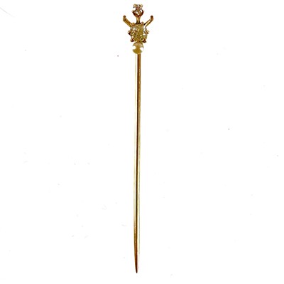 Lot 200 - A 14ct diamond and pearl set stick pin.