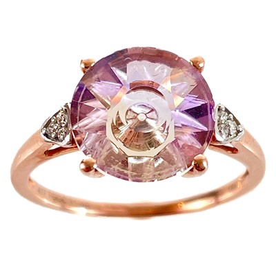 Lot 536 - A Glenn Lehrer 9ct rose gold Quasarcut pink amethyst and diamond ring.