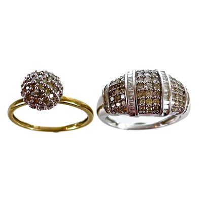 Lot 155 - Two 9ct gold diamond cluster dress rings.