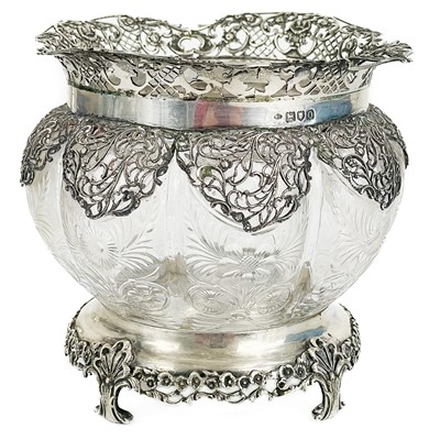 Lot 89A - An Edwardian silver mounted wheel engraved glass vase by William Comyns.