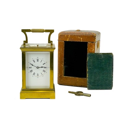 Lot 1700 - A French brass cased repeater carriage clock.