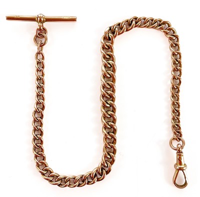 Lot 307 - A 9ct rose gold graduated curb link Albert watch chain.