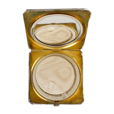 Lot 3 - An George VI Art Deco silver green guilloche enamel cased four piece dressing table set.