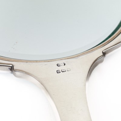 Lot 3 - An George VI Art Deco silver green guilloche enamel cased four piece dressing table set.