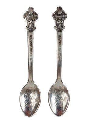 Lot 48 - A pair of silver plated Rolex Bucherer souvenir teaspoons.