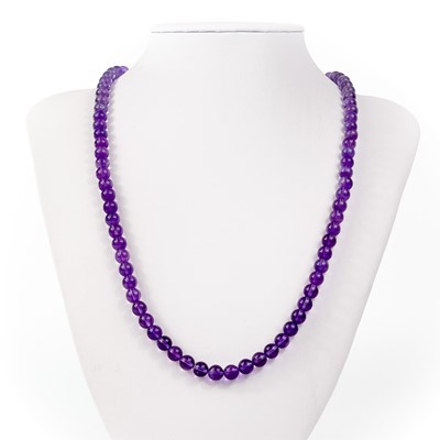 Lot 415 - A modern amethyst bead necklace with 9ct clasp.