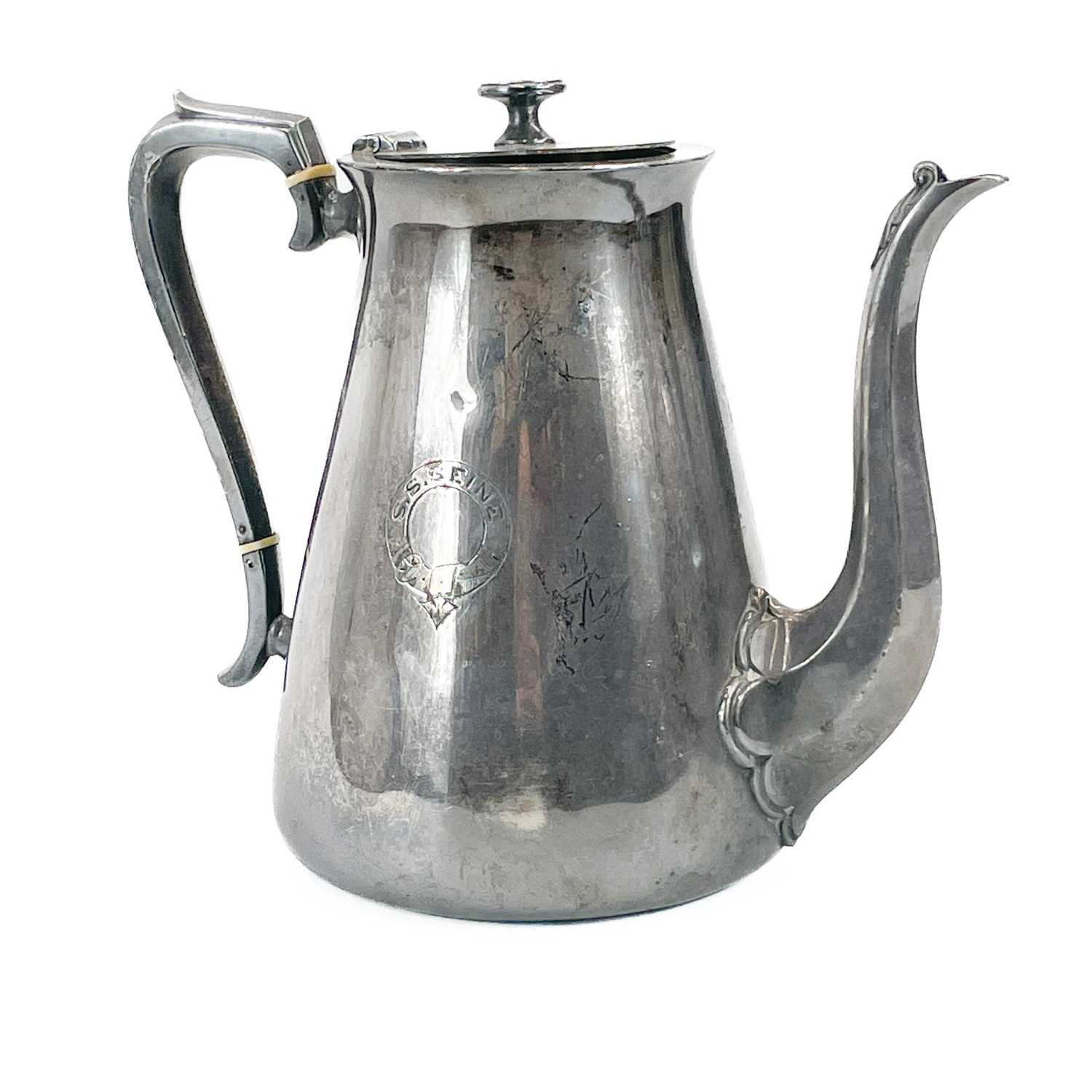 Lot 459 - A silver plated ship's coffee pot.