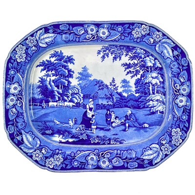 Lot 168 - A large blue printed pearlware meat platter circa 1820.