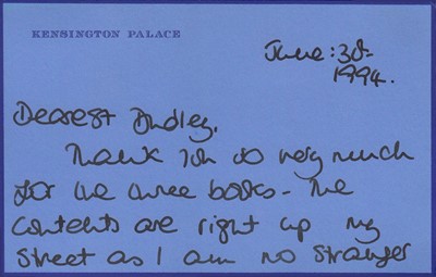 Lot 432 - Diana, The Princess of Wales, signed notecard,...