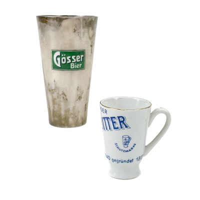 Lot 36 - A silver and enamel advertisement beaker for Gosser bier.