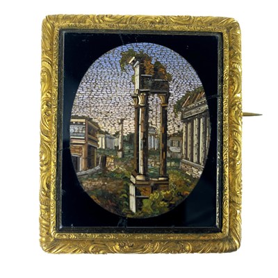 Lot 126 - A 19th century Grand Tour micro mosaic pinchbeck mounted brooch.