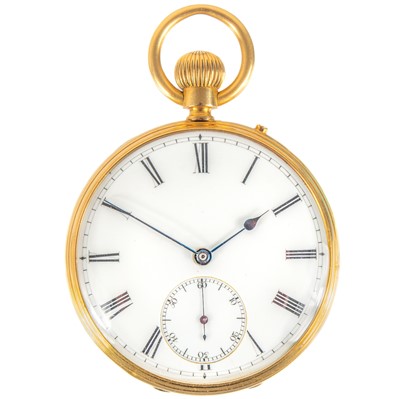 Lot 32 - A Victorian 18ct gold open face crown wind lever pocket watch by P. Jacob of Falmouth.