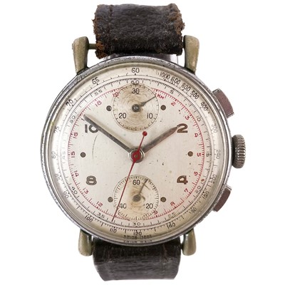 Lot 94 - A 1940's chronograph gentleman's nickel cased manual wind wristwatch by Lorton Watch Co.