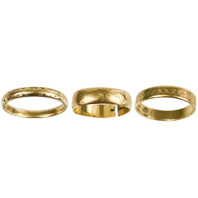 Lot 53 - Three 9ct band rings.