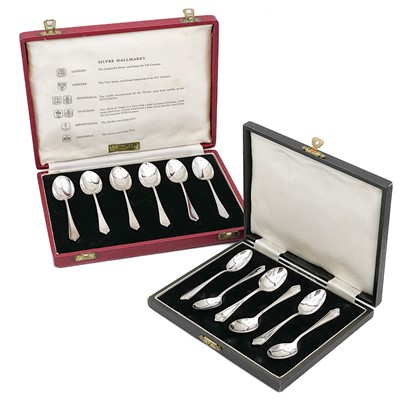 Lot 220 - A cased set of six silver 'Silver Hallmarks' teaspoons by Travis, Wilson & Co Ltd.