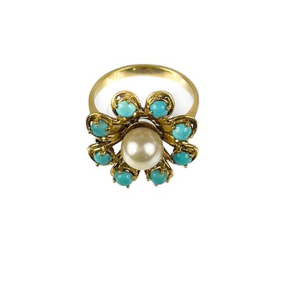 Lot 330 - An 18ct pearl and turquoise set ring