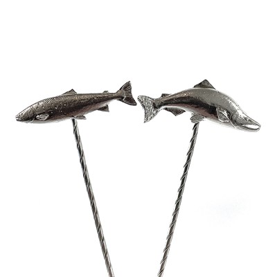 Lot 396 - Two contemporary .999 fine silver 'Atlantic Salmon' and 'Hockeye' pins by James Suddaby.