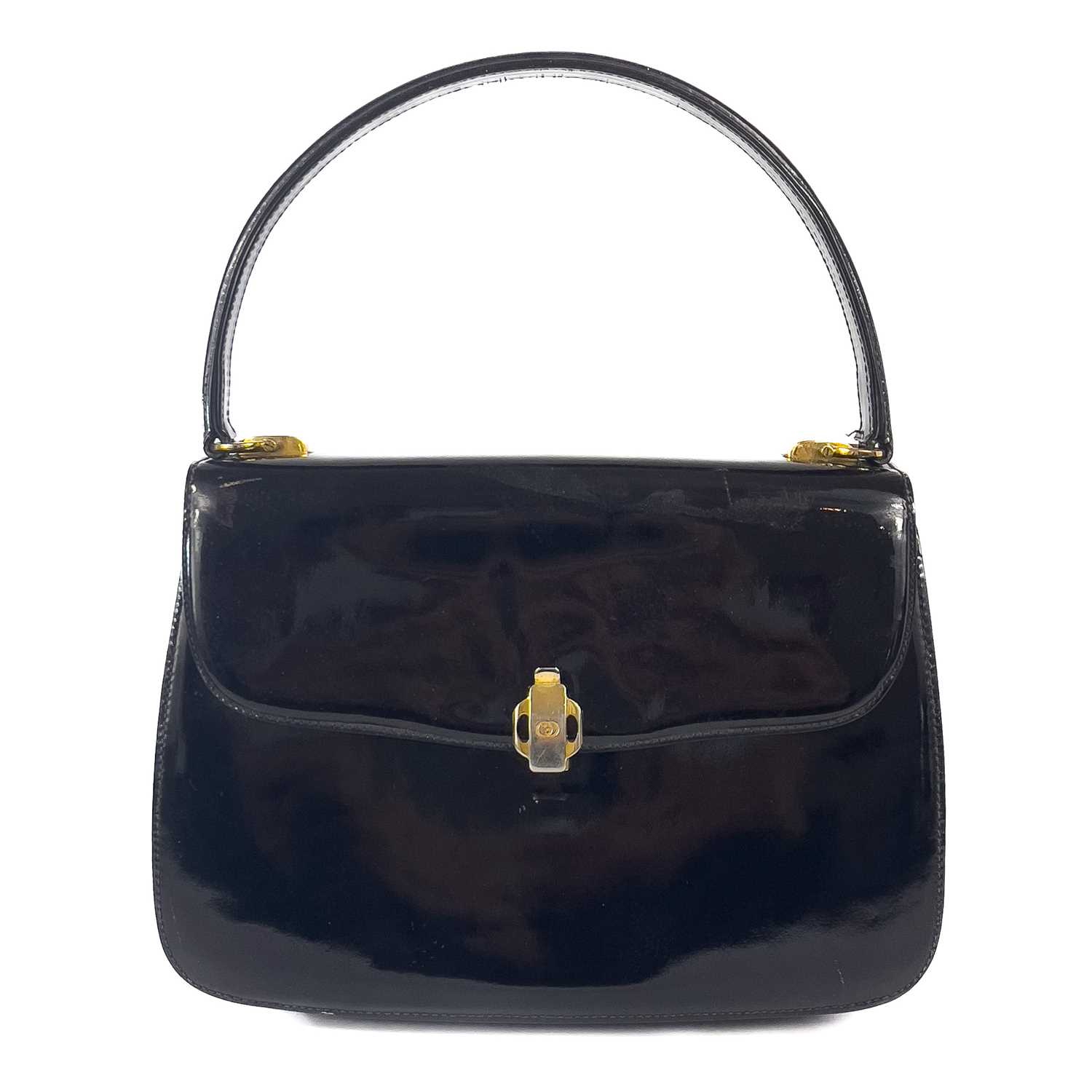 Lot 345 - A Gucci black patent leather evening handbag.