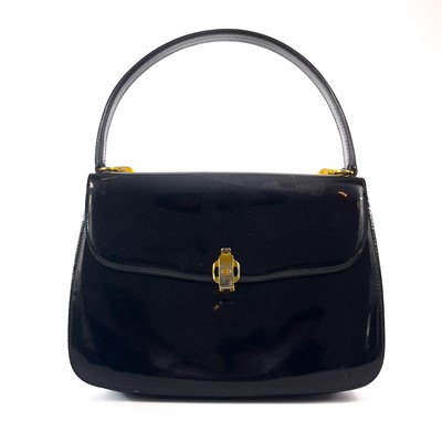 Lot 345 - A Gucci black patent leather evening handbag.