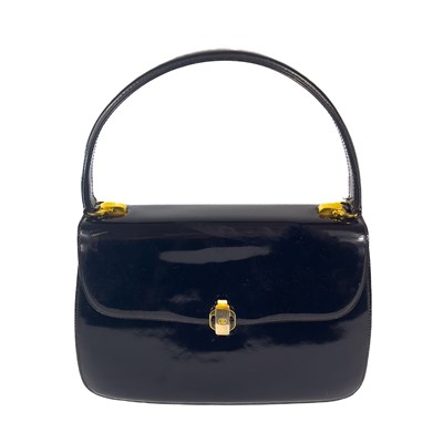 Lot 345 - A Gucci black patent leather evening handbag.