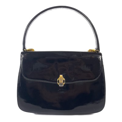 Lot 345 - A Gucci black patent leather evening handbag.
