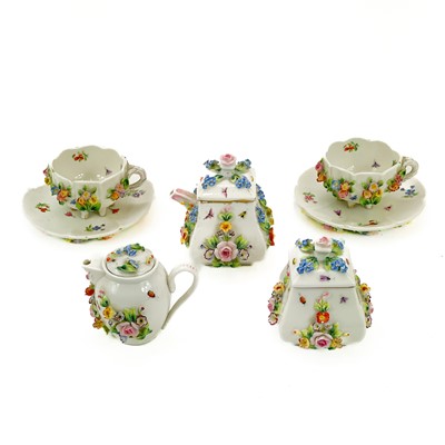 Lot 807 - A 19th century Sitzendorf porcelain miniature tea set.