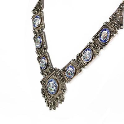 Lot 37 - A Persian 950 silver and enamel necklace.