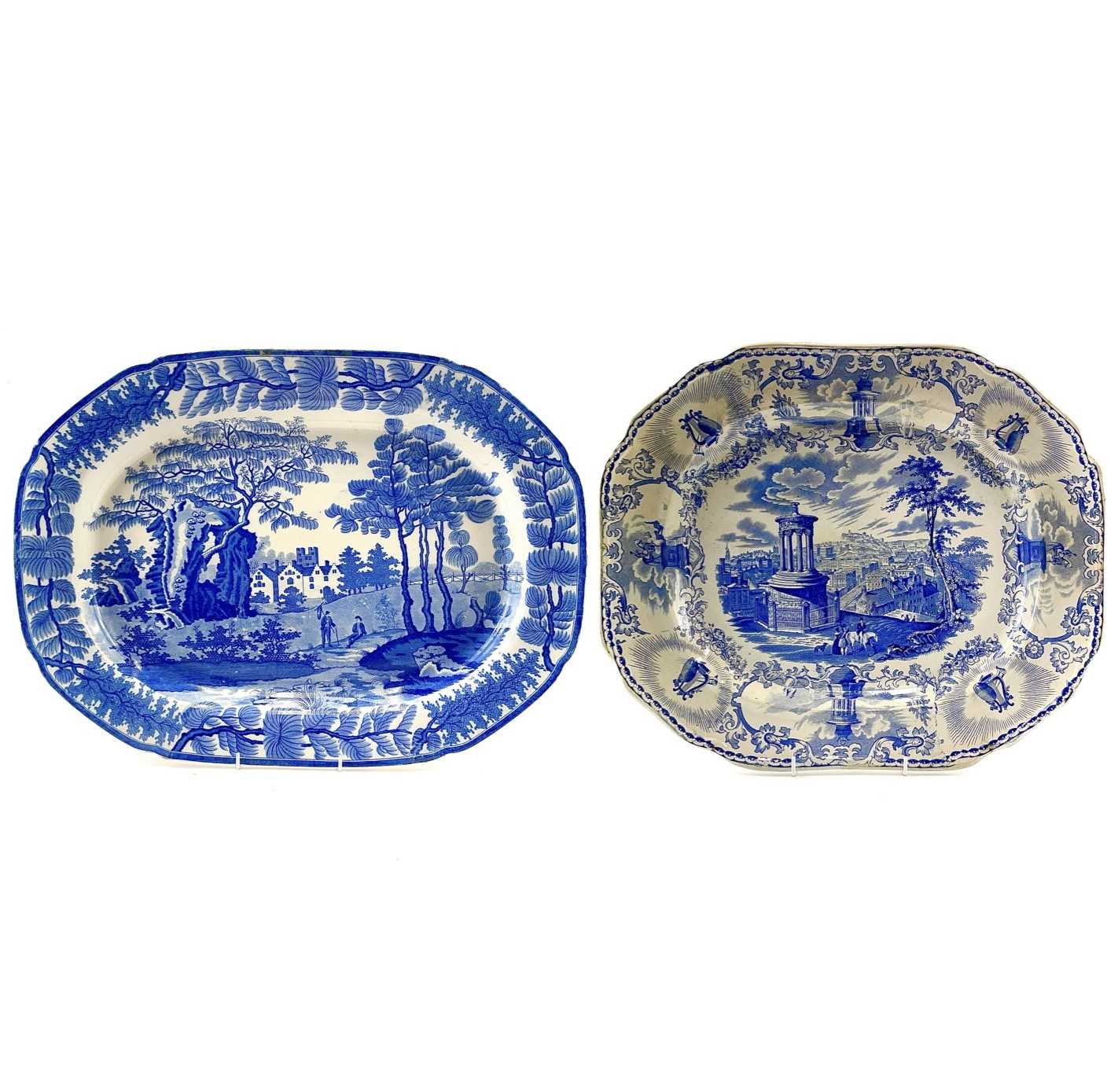 Lot 41 - A Davenport blue and white meat plate printed the Bisham Abbey pattern.