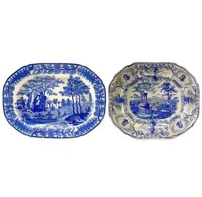 Lot 41 - A Davenport blue and white meat plate printed the Bisham Abbey pattern.