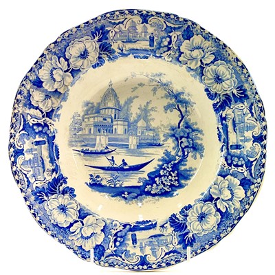 Lot 44 - A John Rogers & Son oval blue and white dish printed rabbits grazing.