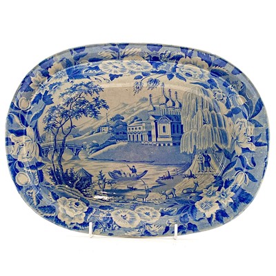 Lot 44 - A John Rogers & Son oval blue and white dish printed rabbits grazing.