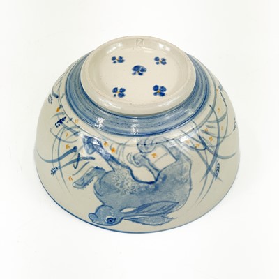 Lot 817 - Three pottery bowls and a dish by Hazel Dean.