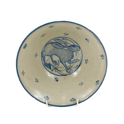 Lot 817 - Three pottery bowls and a dish by Hazel Dean.
