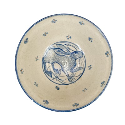 Lot 817 - Three pottery bowls and a dish by Hazel Dean.