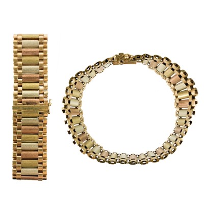 Lot 101 - A 1970's 9ct bi-colour gold bracelet.