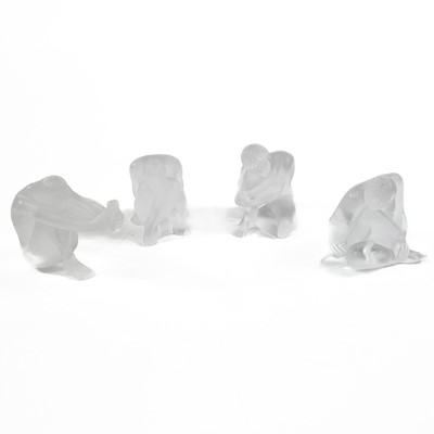 Lot 928 - A set of Four Lalique glass figures Nu Sage.