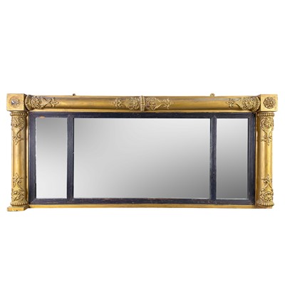 Lot 1944 - A 19th century gilt triple landscape overmantel mirror.