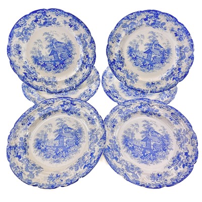 Lot 238 - A set of six Victorian Genevese blue and white printed dinner plates.