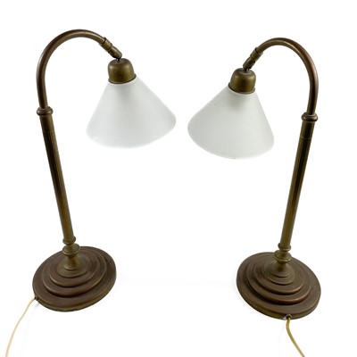 Lot 229 - A pair of Laura Ashley brass table or bedside lamps.