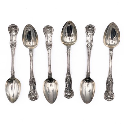 Lot 238 - A set of six Victorian Scottish silver Queen's pattern teaspoons by Robert Scott.