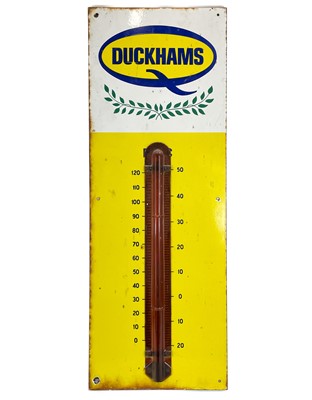 Lot 76 - Motoring Interest- An enamel Duckhams sign with thermometer.