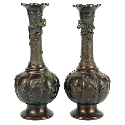 Lot 302 - A pair of Japanese bronze vases, early 20th century.