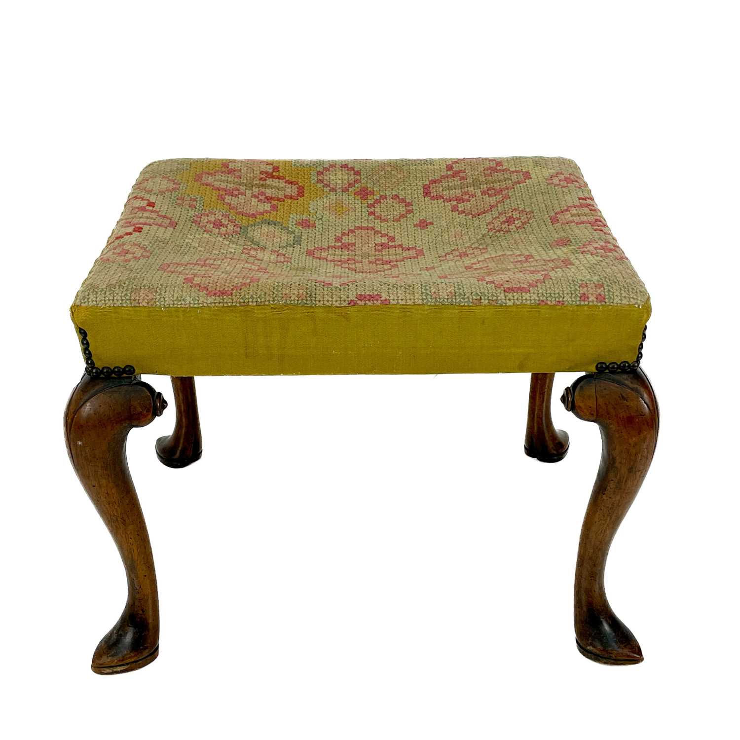 Lot 1833 - A 18th century walnut stool with cabriole