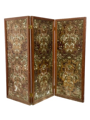 Lot 1922 - A 19th century continental tooled leather triple panel room divider.