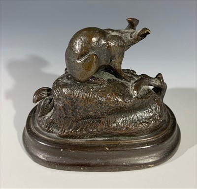 Lot 30 - A bronze rabbit group on wooden base, and five...