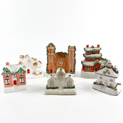 Lot 804 - A group of five Victorian Staffordshire cottages.