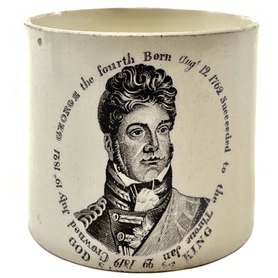 Lot 118 - A George IV creamware coronation mug.