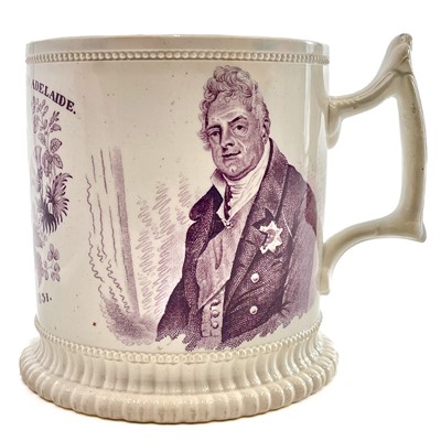 Lot 114 - A William IV and Adelaide coronation mug.