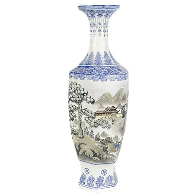 Lot 218 - A Chinese painted metal hexagonal vase, 20th century.