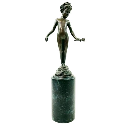 Lot 270 - A bronze figure of a girl with a flower.